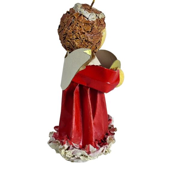 Paper Mâché Vintage Red Angel with Symbols 4” Christmas Tree Ornament - Picture 6 of 7